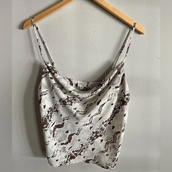 Le Lis Snake Print Satin Cowl Neck Cami Brown White Neutral Top S - Image 2