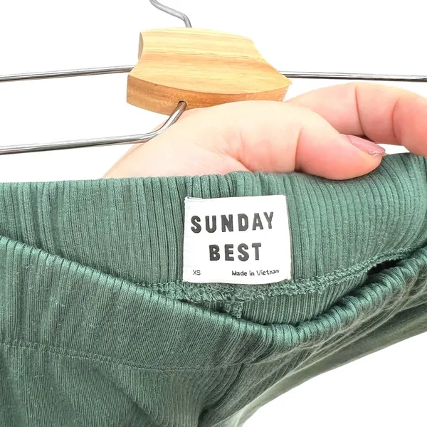 Aritzia Sunday Best Tate‎ Pants High-Waisted Flare Ribbed Stretch Green Size XS - Image 8