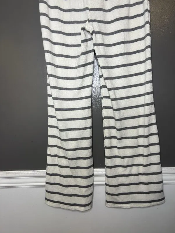 Como Sleep Pajama Set Womens Medium White Gray Stripe Knit Top Pants Lounge - Image 13