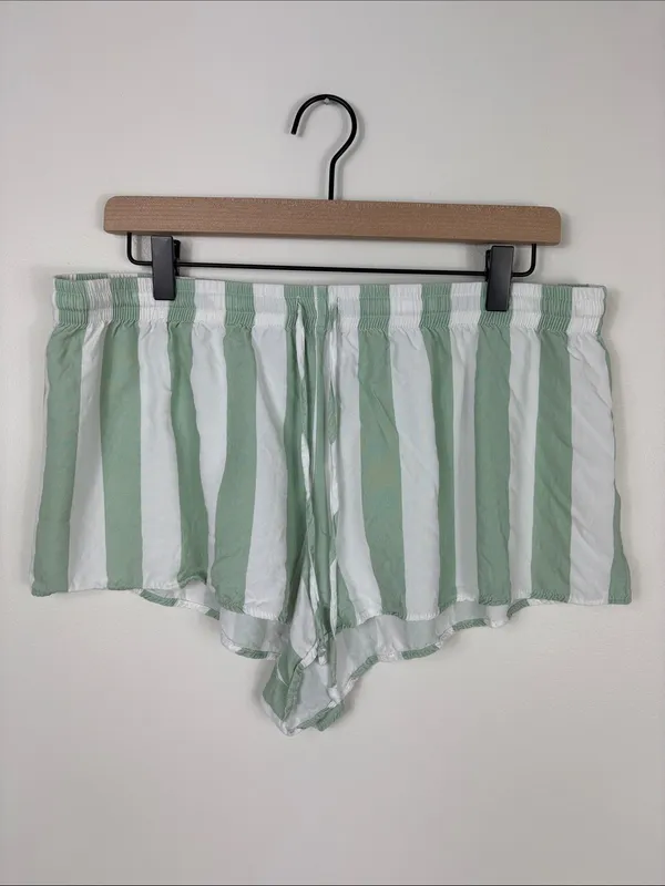 Birdy Grey Eddie Striped Pajama Set Women’s Large Sage Green Shorts Top - Image 9