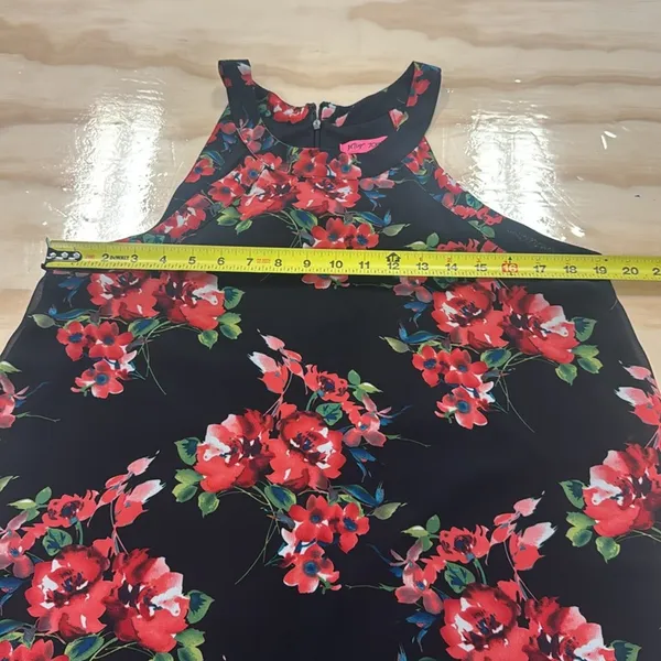 Betsey Johnson Black Floral Sleeveless Halter Mini Flowy‎ Romantic Dress Sz 10 - Image 11