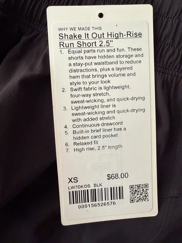 Woman’s Black Lululemon Shake It Out High-rise Shorts, Length 2.5”, Size XS NWT. - Image 3