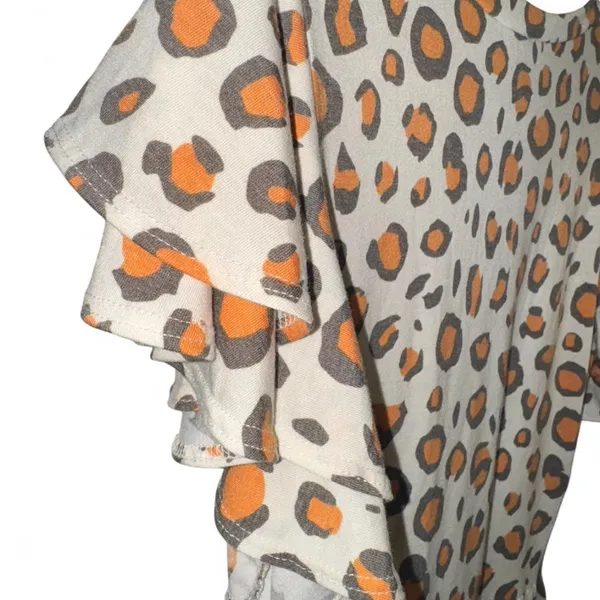 Chic Leopard Print Ruffle Sleeve Blouse Brown Size M - Image 3