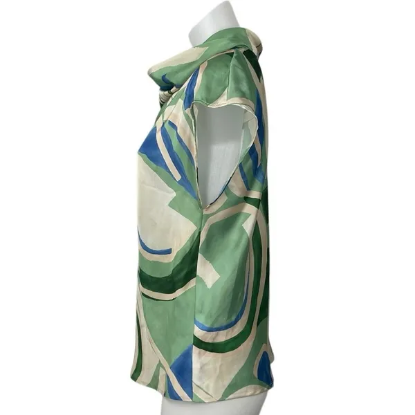 Zara Women's Green Geometric Abstract Cap Short Sleeve Cowl Blouse Top Size S - Image 3
