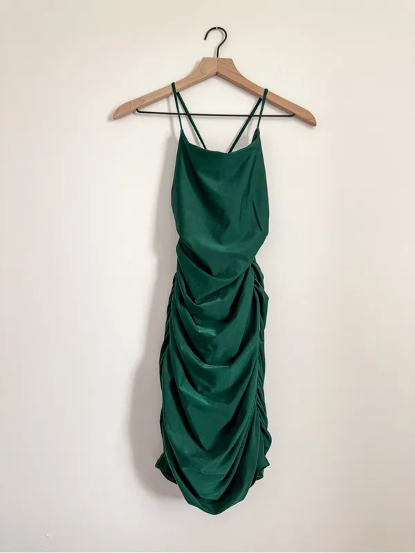Lulu's Emerald Ruched Lace-Up Bodycon Mini Dress Size Small - Image 4