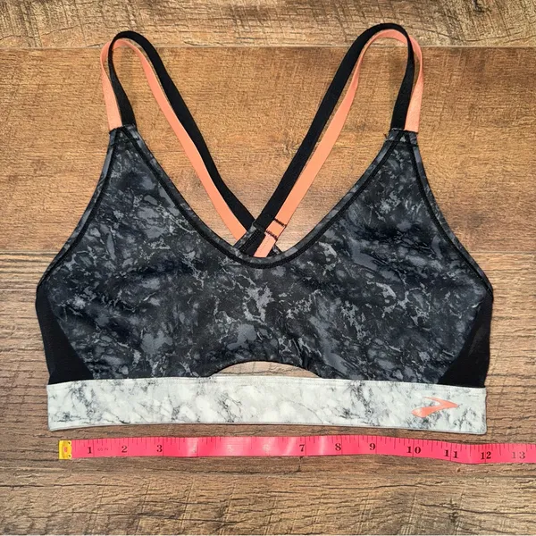 Brooks Black and Gray Marble Print Women's Sports Bra - Image 7