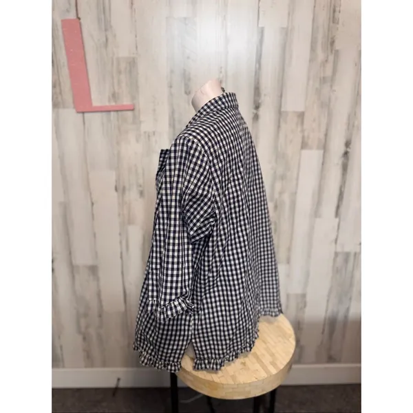Denim & Co Navy Blue Gingham Plaid Button Up Blouse Womens Plus Size 1X Ruffle H - Image 6