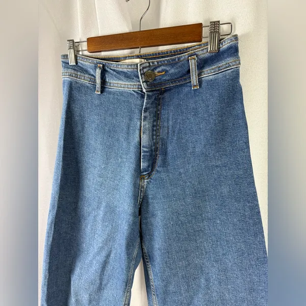 ZARA Wide Leg Raw‎ Hem Ultra high rise Denim Jeans size 6 EUC - Image 2