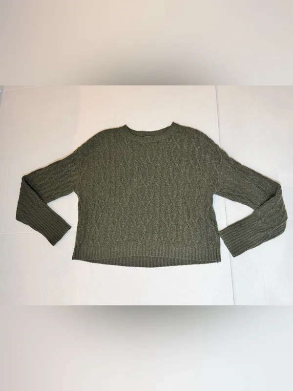 Wild Fable Olive Green Cable Knit Cropped Sweater S Boxy Preppy Academia Fall CabinCore - Image 5