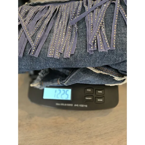 Garage The Style Between Us Denim Jacket M Blue Fringe Rhinestone Cropped Distressed - Image 12