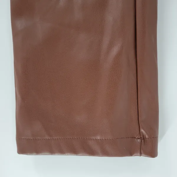Faux Leather Pants Medium Brown High Waist Straight Leg Zip Casual Chic Club - Image 8