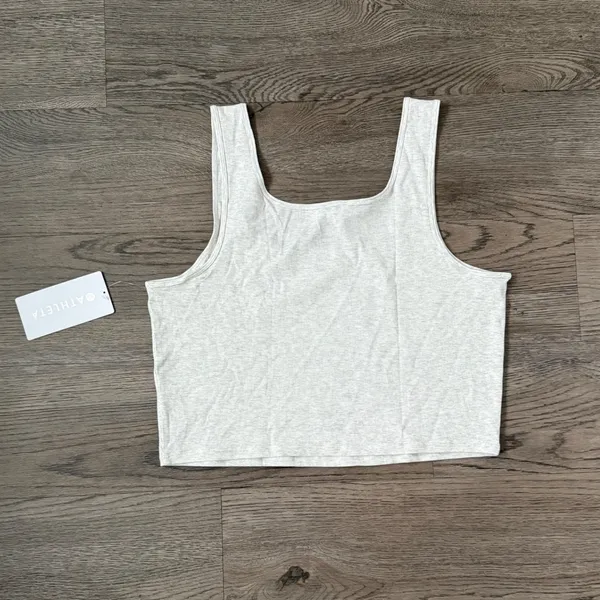 Athleta Signature Rib Square Neck Crop Tank - Size XL -‎ Fog Grey Heather - NWT - Image 6