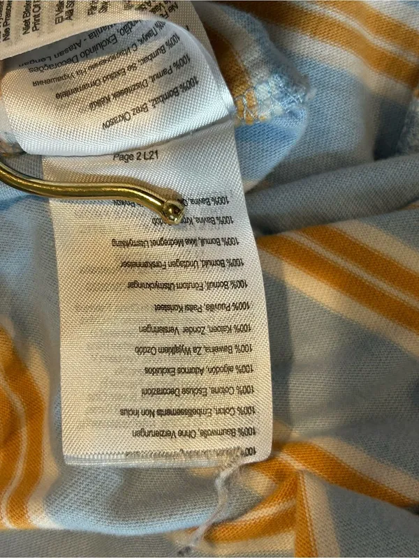 Cotton On Light Blue and Mustard Striped Cotton Cropped Long Sleeve Polo - Image 4
