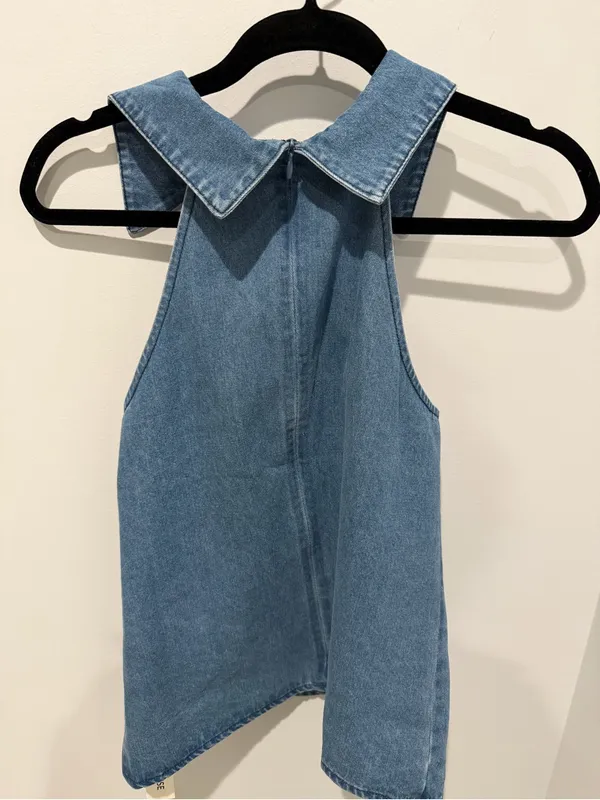 NWT Commense Denim Halter Tie-Neck Top - Blue - Size S - Image 3