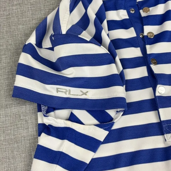 RLX Ralph Lauren Polo Womens S Blue Striped Short‎ Sleeve Collared Snap - Image 9