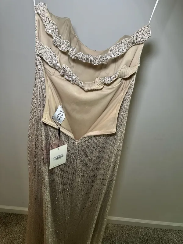 Hello Molly Sequin Strapless Maxi Dress Beige Size L - Image 3