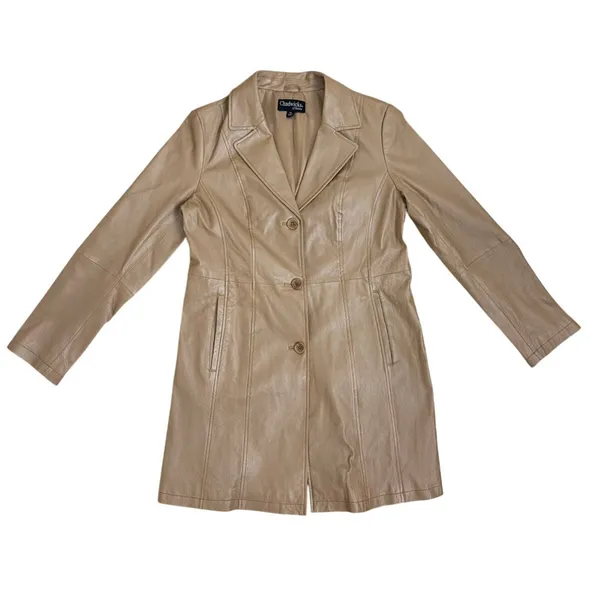 Chadwicks of Boston Vintage VTG Champagne Tan Leather Trench Jacket Size 10 - Image 3