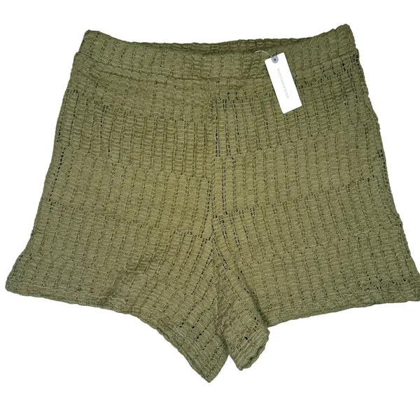 NWT Anthropologie Shorts Celandine XL‎ Gauzy Crochet Knit Stretch Moss Green - Image 2