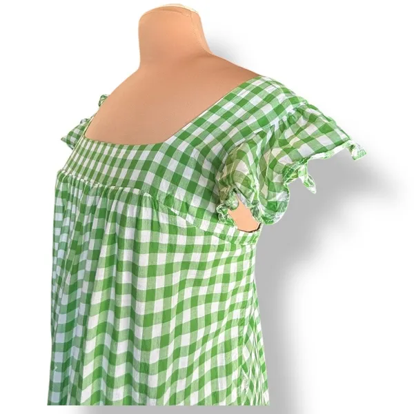 Draper James RSVP Green Gingham Plaid Cotton Midi Dress Ruffle Sleeves Medium‎ - Image 3