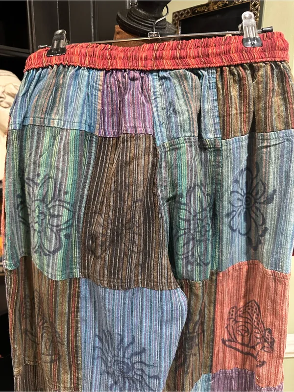 Hippie Patchwork Cotton Pants – Size Small Red - Image 8