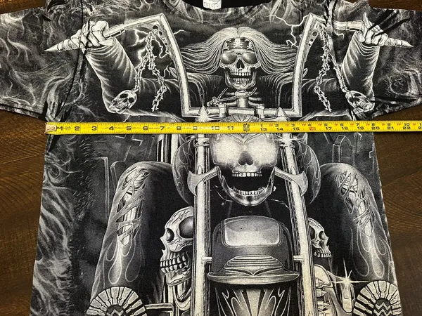 Huatulco Mexico Black Skull Motorcycle AOP Ride or Die Graphic Shirt-Men’s Med - Image 8