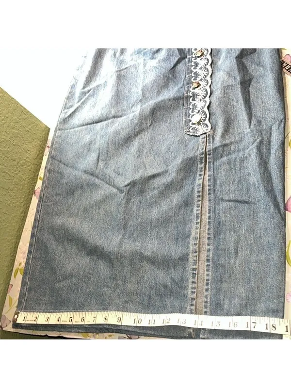 Vintage Jean skirt • lace embroidered detail • 90s • made in USA • SWITCH - Image 12