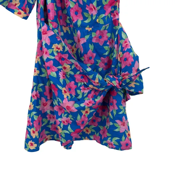 Lulus Gorgeous Garden Floral One-Shoulder Faux-Wrap Mini Dress Large Blue Pink - Image 2