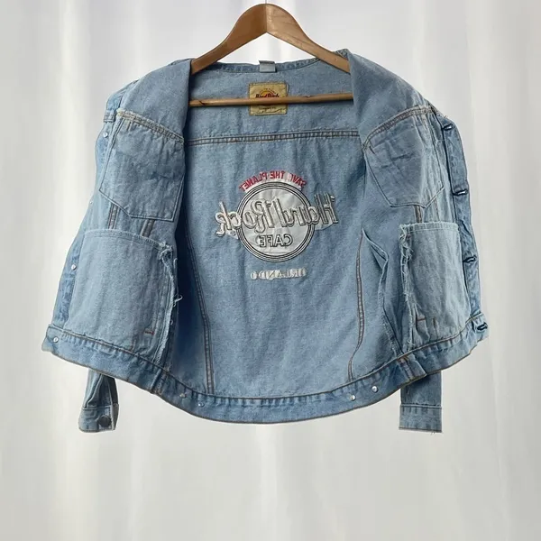 Vintage Hard‎ Rock Cafe Orlando W Roma Pin Cotton Jean Jacket in Blue Size 10 - Image 5