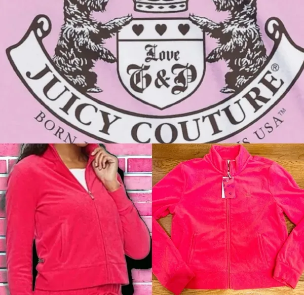 Juicy Couture Y2K French Terry Track mock neck Jacket with iconic Juicy Crown L - Image 2