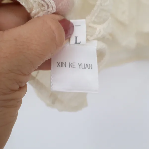 Xin Ke Yuan Blouse Womens L Cream Floral Embroidered Ruffle Tie Sheer Excellent - Image 2