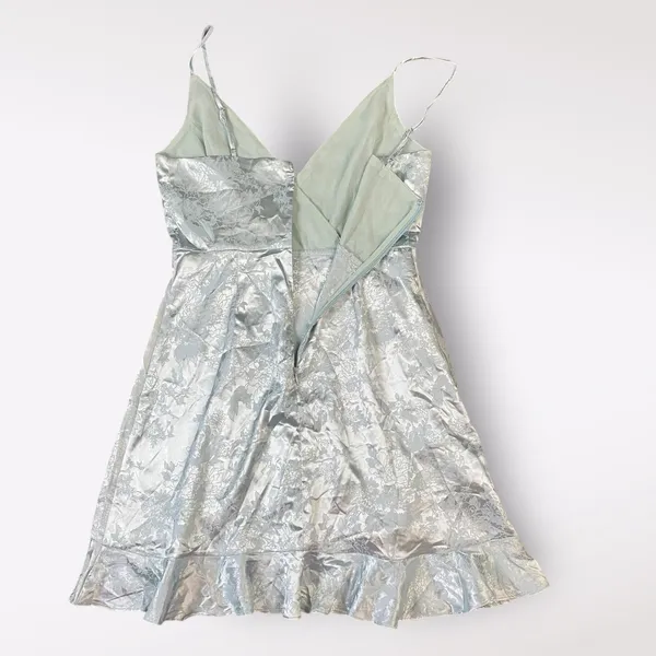 Altar’d‎ State Light Blue Satin Floral Jacquard Ruffled Mini Party Dress Size M - Image 4