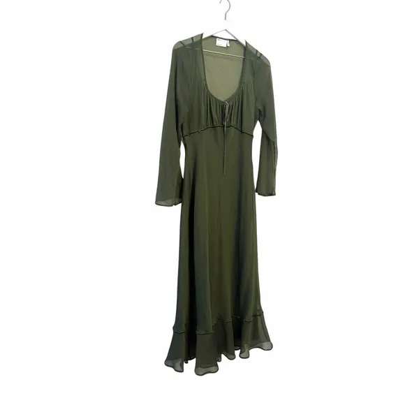 ASOS Ruched Bust Scoop Long Sleeve Maxi Dress Olive US 12 - Image 8