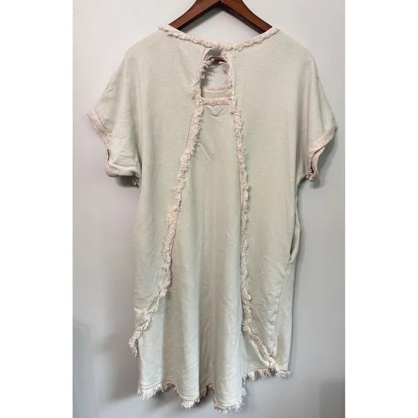 Umgee Sage Green Fringed French Terry Knit Dress M Boho Cutout Back - Image 6