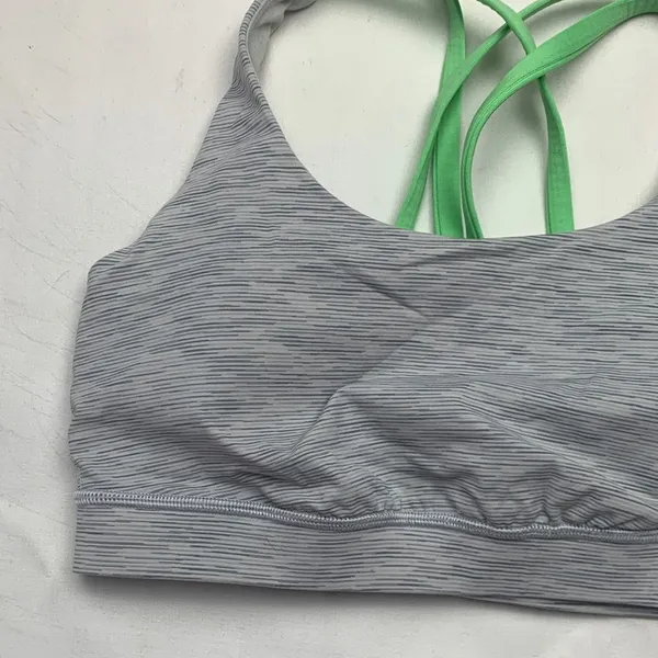 Lululemon size 6 Light Gray Striped Sports Bra lime Green strappy gym workout at - Image 3