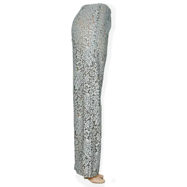 HOUSE OF CB Mara Metallic Floral Lace Pants, Silver, Medium - Image 8