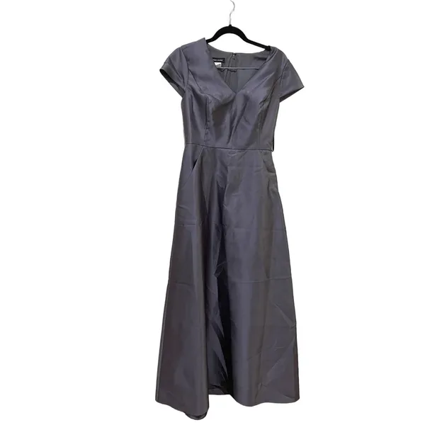 Alfred Sung D779 V-Neck Satin Cap Sleeve Pockets Cavier Gray Gown‎ Size 10 New - Image 5