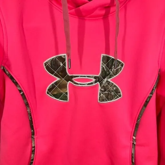 Under Armour Women's‎ Size Small Hooded Sweatshirt Neon Pink Real Tree Camo Logo - Image 3