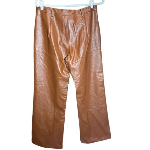 Princess Polly cognac brown wide leg faux leather‎ high rise pants sz 10 - Image 7