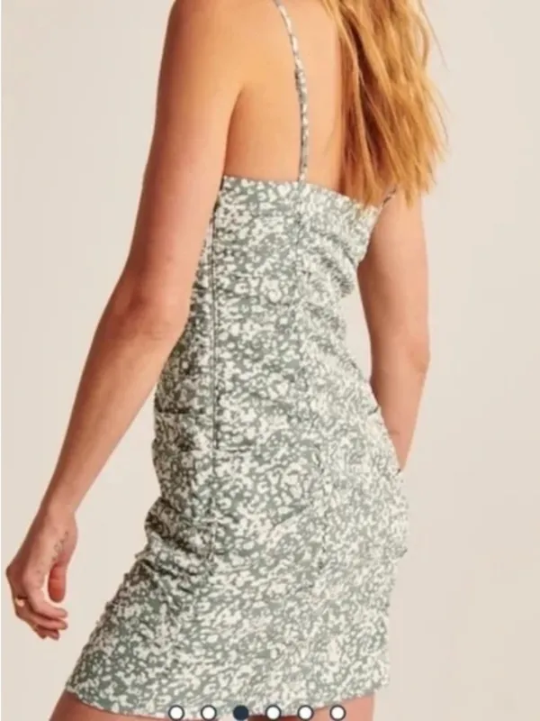 Abercrombie Fitch Womens S Sage Green Ruched Mini Dress Bodycon Party Y2K - Image 3