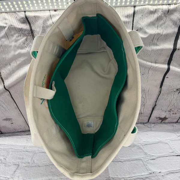 Lands' End Tote Bag Brighton Maui 2014 Cream & Green Canvas Open Top Pockets - Image 6