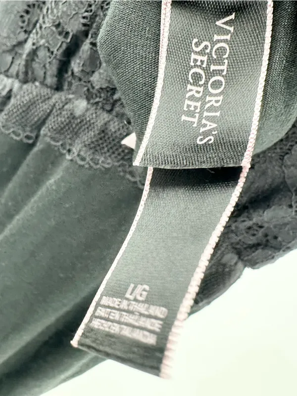 Victoria's Secret Women's Black Lace Trim Racerback Pink Bow Lingerie Size Large - Image 4