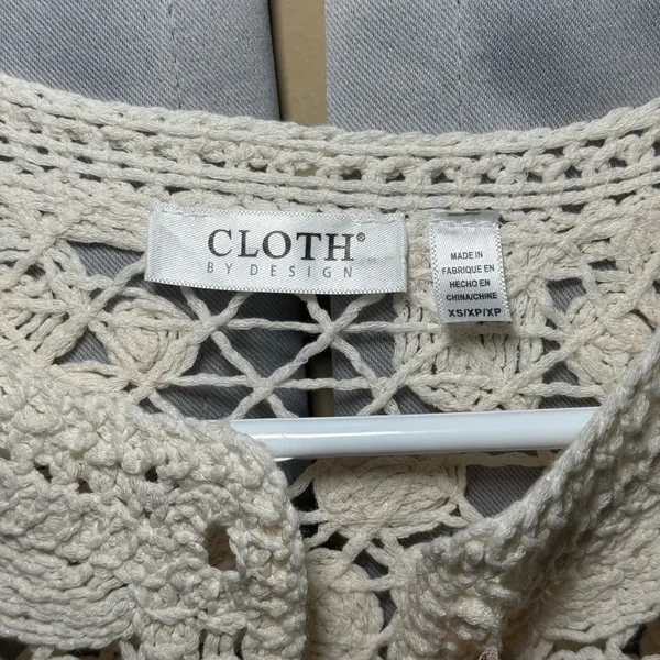 Ivory Cardigan Women XS Cream Crochet Button Front Boho Sweater Cottagecore‎ - Image 2