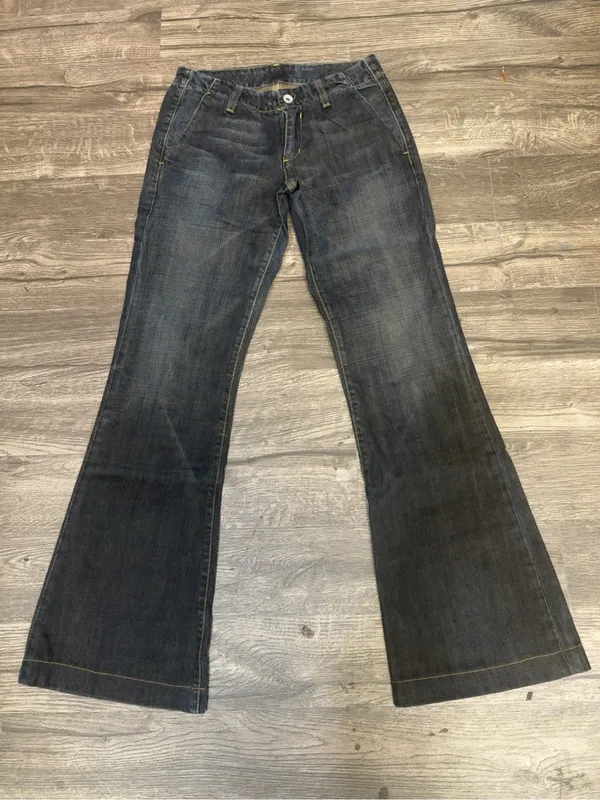 Paper Denim & Cloth Transit Wide Leg Flare Jeans Size 25 Dark Wash Ruffle Pocke - Image 3