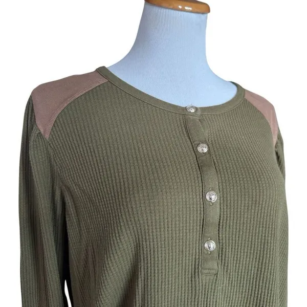 Womens Tommy Hilfiger Plus Waffle Knit Thermal Henley Long Sleeve Shirt Top - 1x - Image 4