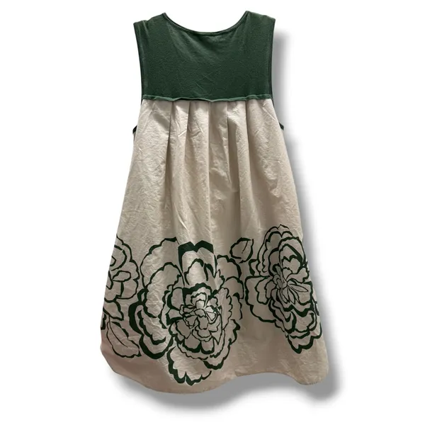 Theory Mixed Media Floral Pleated Babydoll Mini Dress Green Cream Womens 4 - Image 5