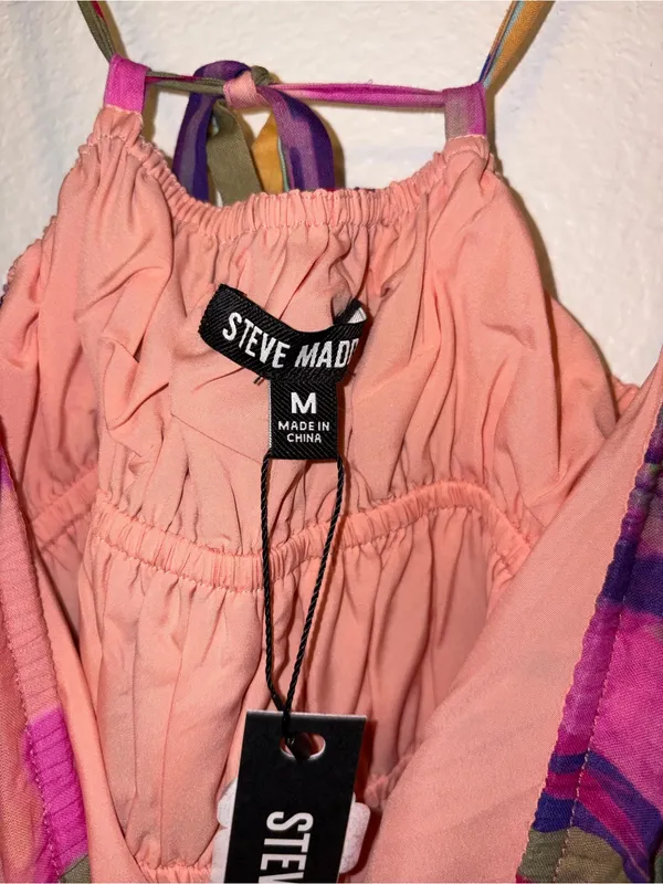 NWT Steve Madden Floral Mini Dress Medium Spaghetti Strap Tie Bust Tropical - Image 7