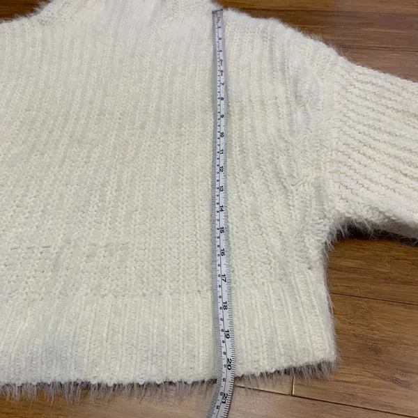 Express Fuzzy Knit Mock Neck Cropped Sweater Womens XS IvoryPullover Cozy Winter - Image 7
