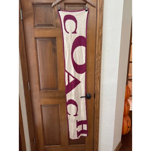COACH Angora Cashmere Wool Blend Magenta Cream Bold Letter Scarf - Image 2