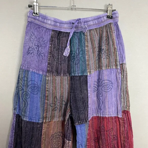 Patchwork Jogger Pants Travel Hippie Purple Red Blue Elastic Waist Cotton Nepal - Image 3