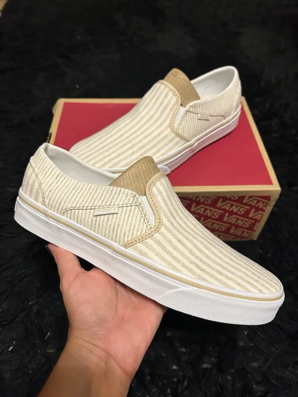 VANS Asher striped slip on shoes sneakers women’s 8 new - Image 6